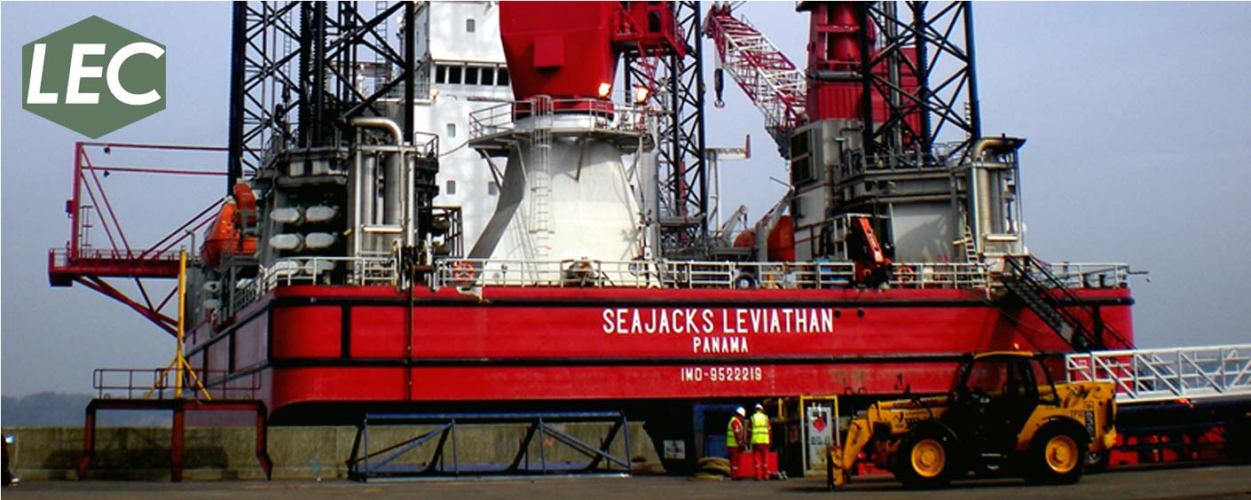 Offshore installation jack up barge Seajacks Leviathan, onboard works have included installation of additional deck power supplies and services in support of North Sea wind farm installation works.